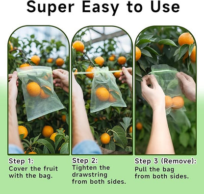 50PCS Fruit Protection Bags with Drawstring, 6x8 Inch Green Organza Produce Bags for Fruit Trees, Mesh Netting for Garden Protection