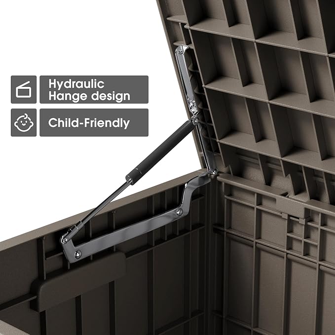 Greesum 82 Gallon Resin Deck Box All Weather Large Outdoor Storage for Patio Furniture, Toys, Garden Tools, Lockable, Brown