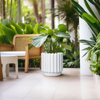 Ceramicfor Ceramic Flower Pot, 12 Inch, White | Fluted Design, Drainage Hole, Indoor Outdoor, Modern Round, Plant Lover Gift