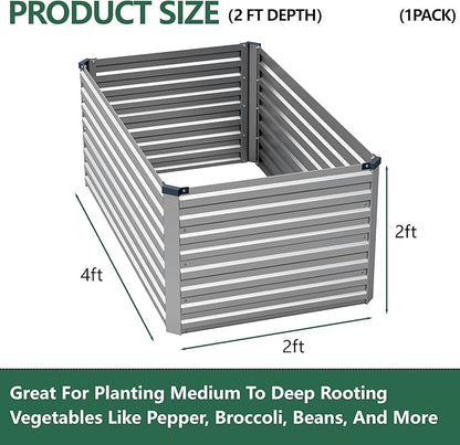 Vengarus 4x2x2ft Galvanized Raised Garden Bed,Metal Raised Beds Kit Silver | 2FT Deep Root Elevated Garden Planter Box, Corrugated Steel, Open Bottom, Rustproof All Weather, Large Vegetable Flower Bed