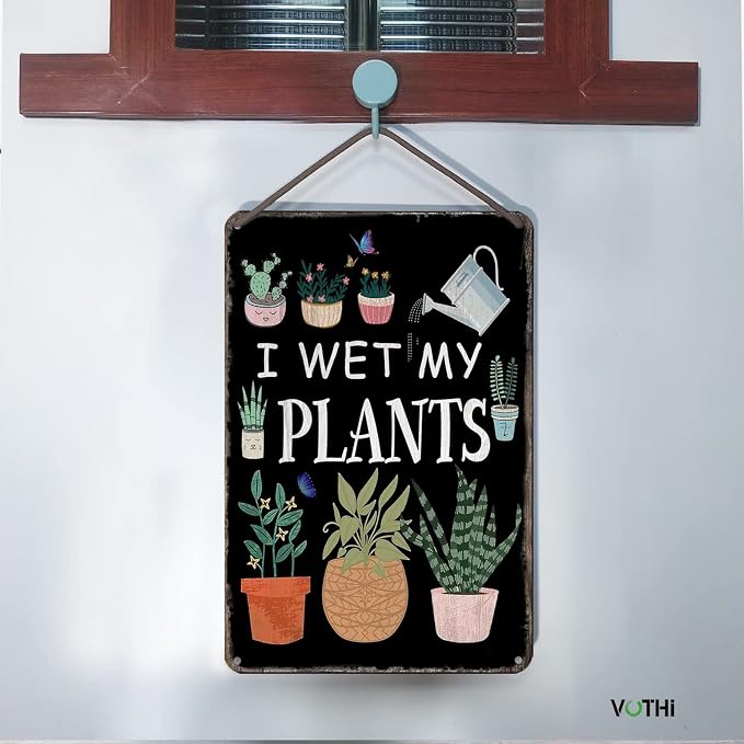 Funny Garden Metal Signs,I Wet My Plants 12x8 Inch | Aluminum,Farmhouse Home Kitchen Gardening Wall Deco