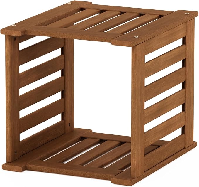 Furinno TIOMAN Planter Box, Hardwood Flower Box, Cube Garden Box, in Teak Oil, Outdoor Indoor, Garden, Patio, Balcony, Light Wood