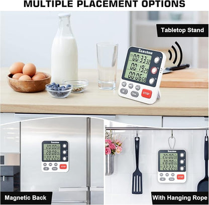 Digital Dual Kitchen Timmers 3 Channels Count UP/Down Timer Cooking Timers Large Display Triple Timmer Magnetic Stopwatch Timer-timers for Classroom Kid Adjustable Volume Loud Alarm(Battery Included)