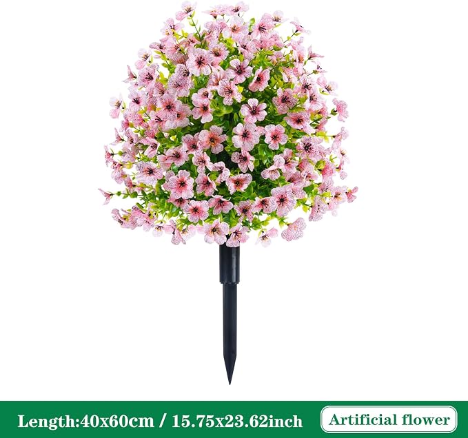 24 Inch Artificial Flower Stake Outdoor Decor - Multi-Color Garden Stakes for Yard & Lawn, No Fade Heavy Duty Plastic, All Season Decoration (Pink)