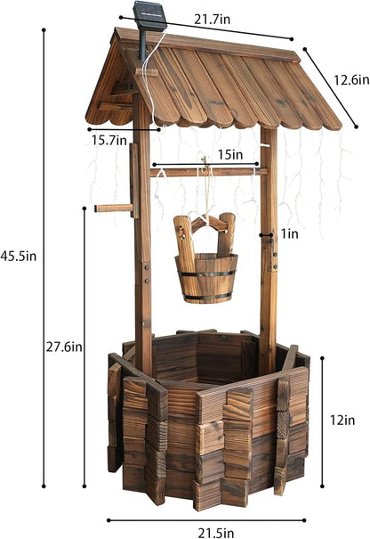 Notume Garden Wooden Decor Rustic Wishing Well with Light Planter Outdoor Home Décor for Patio, Upgrade Wishing Well Garden, Yard Hanging Bucket Patio Lawn Backyard Home Decor