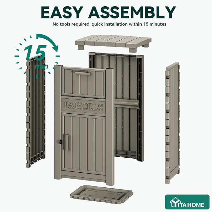 YITAHOME Anti-Theft Package Delivery Box for Outside w/Lockable Security | Outdoor Waterproof Parcel Drop Storage Boxes Resin Drop Box for Porch House Curbside, Taupe