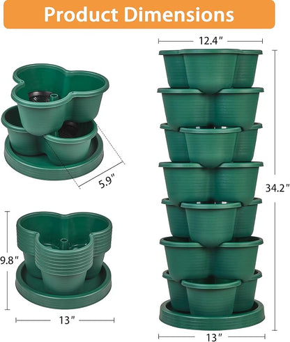 VECELO 7 Tier Vertical Garden Planter, Self Watering Stackable Planters with Wheels for Strawberries, Herbs, Flowers, Vegetables, Dark Green