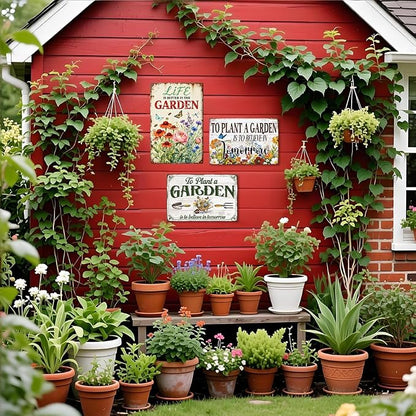 Vintage GardeningMetal Tin Sign Life Is Better In The Garden Wall Art for Outdoor Garden Botanical Wall Decor