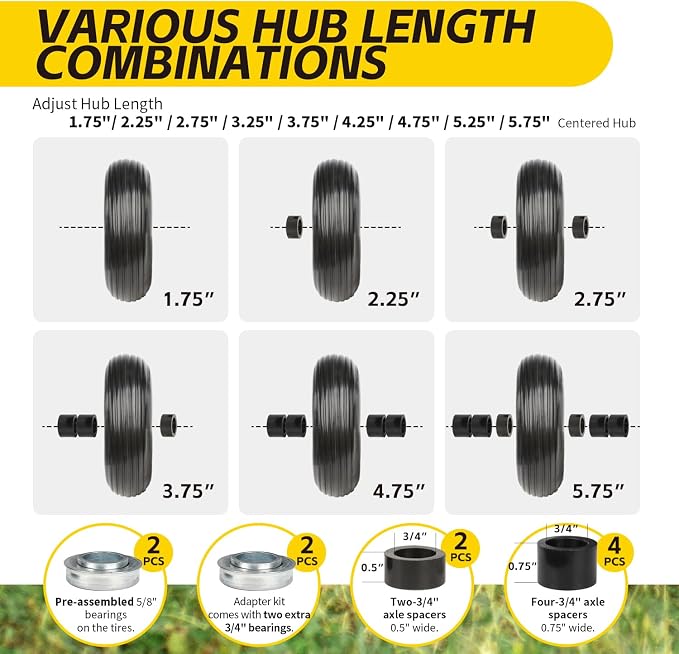 MaxxHaul 13" No Flat Solid Rubber Tire Maintenance Free 4.00-6 Replacement Wheel for Wheelbarrows and Garden Wagons Heavy Duty Steel Rim with 5/8 Inch Ball Bearing Puncture Proof (51079)