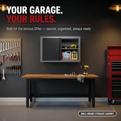 JZD Steel Wall Cabinet, Industrial-Grade Workshop Storage Solutions with Two Removable Shelves, for Garage Home Kitchen Utility Room Mechanics