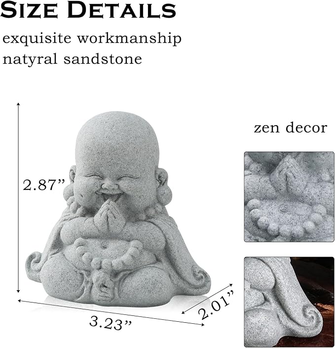 Sandstone Praying Buddha Statues Mini Zen Monk Figurine Small Buddha Sculptures Fish Tank Decoration Landscaping Garden Outdoor Ornaments for Wealth Good Luck