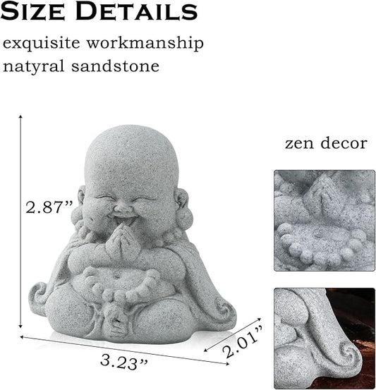 Sandstone Praying Buddha Statues Mini Zen Monk Figurine Small Buddha Sculptures Fish Tank Decoration Landscaping Garden Outdoor Ornaments for Wealth Good Luck