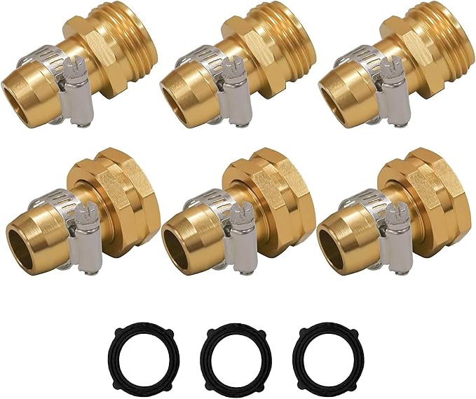 Hourleey Garden Hose Repair Connector with Clamps, Fit for 3/4" or 5/8" Garden Hose Fitting, Male and Female Hose Adapter Water Hose Repair Kit, 3 Set
