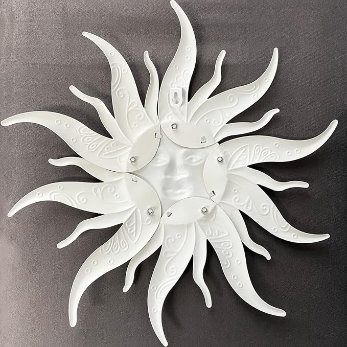 Metal Sun Wall Art Decor,17.3Inches Sun Face Garden Sculptures Statues Wall Art Decorations for Indoor and Outdoor, Room Garden Porch Fence Balcony Patio Decor