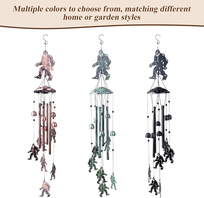 Wind Chimes for Outside Bigfoot, Metal Bigfoot Wind Chimes with 6 Chimes and 4 Aluminium Tubes, Sasquatch Gifts for Outside Home Lawn Porch Patio Garden Decor, Yard Decoration(Vintage Green) ﻿