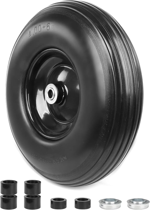 MaxxHaul 13" No Flat Solid Rubber Tire Maintenance Free 4.00-6 Replacement Wheel for Wheelbarrows and Garden Wagons Heavy Duty Steel Rim with 5/8 Inch Ball Bearing Puncture Proof (51079)