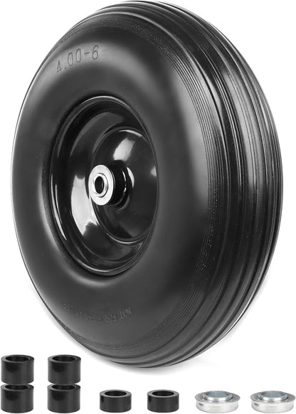 MaxxHaul 13" No Flat Solid Rubber Tire Maintenance Free 4.00-6 Replacement Wheel for Wheelbarrows and Garden Wagons Heavy Duty Steel Rim with 5/8 Inch Ball Bearing Puncture Proof (51079)