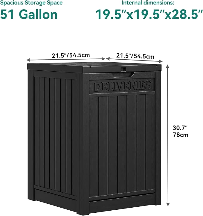 YITAHOME Resin Package Delivery Box 51 Gallon | Secure Lockable Resin Package Delivery Container, Deck Box for Porch & Curbside, Black