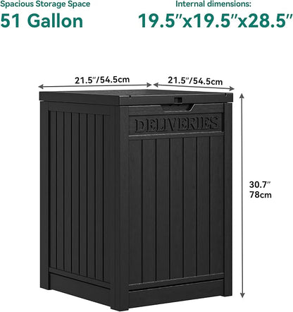 YITAHOME Resin Package Delivery Box 51 Gallon | Secure Lockable Resin Package Delivery Container, Deck Box for Porch & Curbside, Black