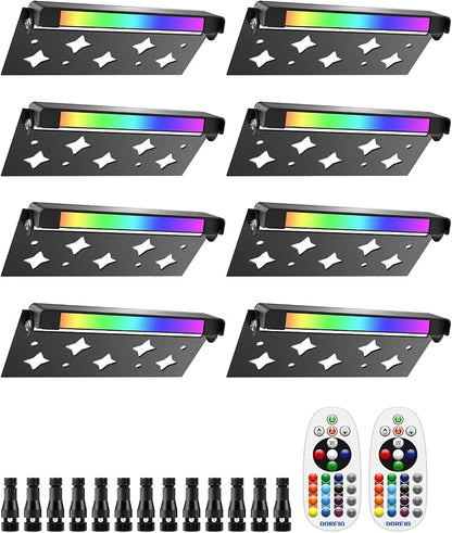 5W RGB Retaining Wall Lights 7 inch LED Hardscape Lighting Color Changing Low Voltage Landscape Paver Lights 12V 24V Step Lights Outdoor IP66 Waterproof Stair Lighting (8 Pack+Connectors)