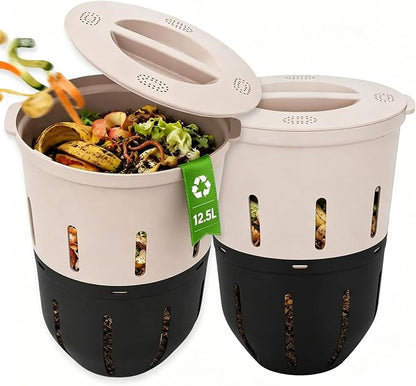 Inground Worm Composter, Outdoor Underground Worm Farm 3.3 Gallons, Garden Worm Compost Bin from Kitchen Food Waste, Black+Gray (10.7x10.7x13Inch),2 Pack
