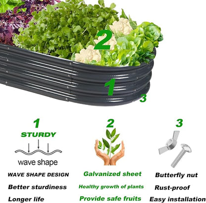 Rakukiri Raised Garden Bed GRS Certified Galvanized Planter Box Outdoor, 6.5ft Oval Rot-Resistant Metal Garden Bed Planter, Recycled Material Planter for Vegetables Flowers Herbs (Grey)