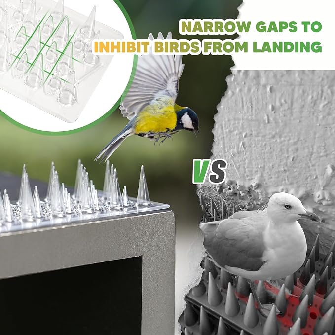 Zipcase 49.5 ft Clear Transparent PVC Bird Spikes-Advanced Dual-Length Spikes for Narrow Landing Gaps and Precision Deterrence,Effectively Guarding Against Birds,Pigeons,Cats,Squirrels, 36-Pack
