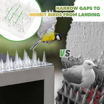 Zipcase 49.5 ft Clear Transparent PVC Bird Spikes-Advanced Dual-Length Spikes for Narrow Landing Gaps and Precision Deterrence,Effectively Guarding Against Birds,Pigeons,Cats,Squirrels, 36-Pack