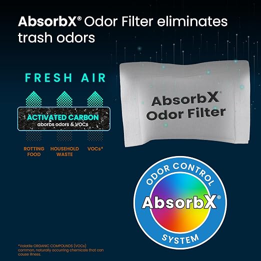 iTouchless Official AbsorbX Trash Can Deodorizer 3-Pack All Natural Activated Charcoal Odor Absorber Stops Garbage Smells, Compost Bin Air Freshener Filter for 8 Gal & Larger Trashcan with Compartment
