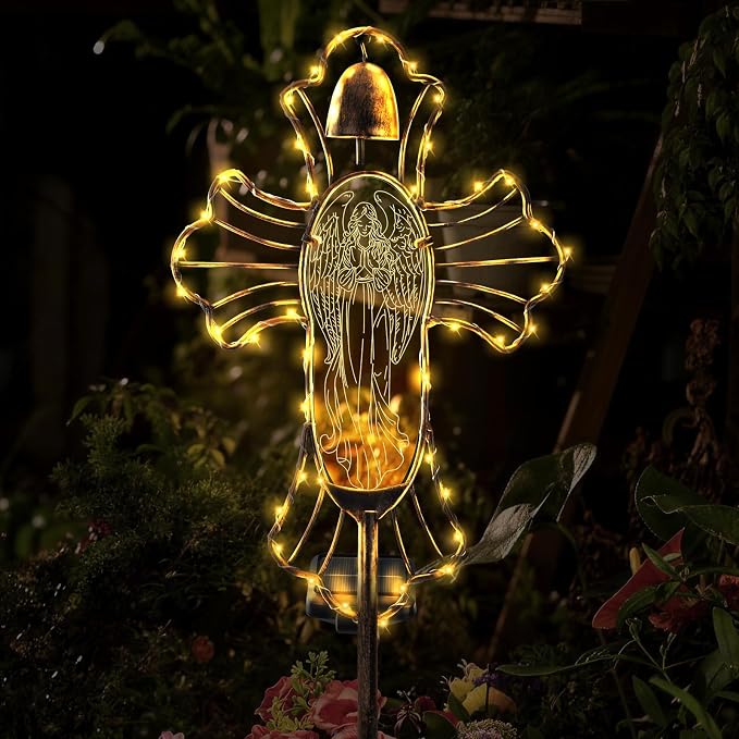 Solar Lights Garden Backyard Decor Outdoor,Angel Figurine Waterproof Light Cross Stake,Housewarming Yard Patio Pathway Lawn Ornaments Ideas for Gardening Mother Grandma