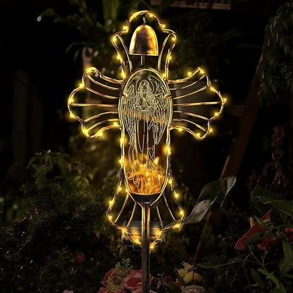 Solar Lights Garden Backyard Decor Outdoor,Angel Figurine Waterproof Light Cross Stake,Housewarming Yard Patio Pathway Lawn Ornaments Ideas for Gardening Mother Grandma