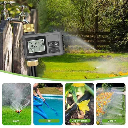 60Ft Drip Irrigation System with Smart Water Timer – Automatic Garden Watering Kit with Solid Brass Metal Connectors, 360° Adjustable Nozzles & Bendable Tubing for Garden, Greenhouse & Lawn