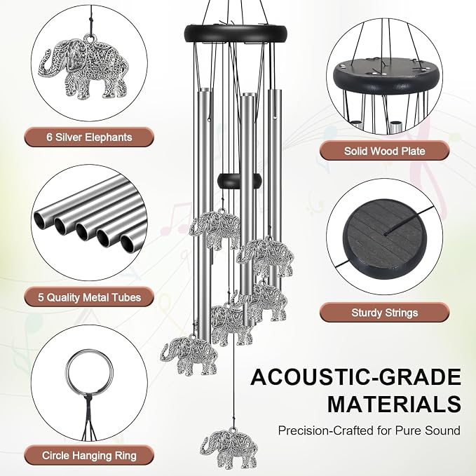 Virekm Windchimes Outdoors Clearance, Aluminum Metal Wind Chime for Outside Sympathy Hanging Wind Chimes for Patio Decoration, Garden Decor. Zen Garden Decor,Gifts for Women（Elephant）