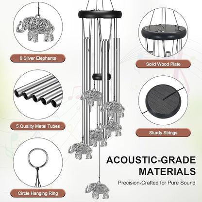 Virekm Windchimes Outdoors Clearance, Aluminum Metal Wind Chime for Outside Sympathy Hanging Wind Chimes for Patio Decoration, Garden Decor. Zen Garden Decor,Gifts for Women（Elephant）
