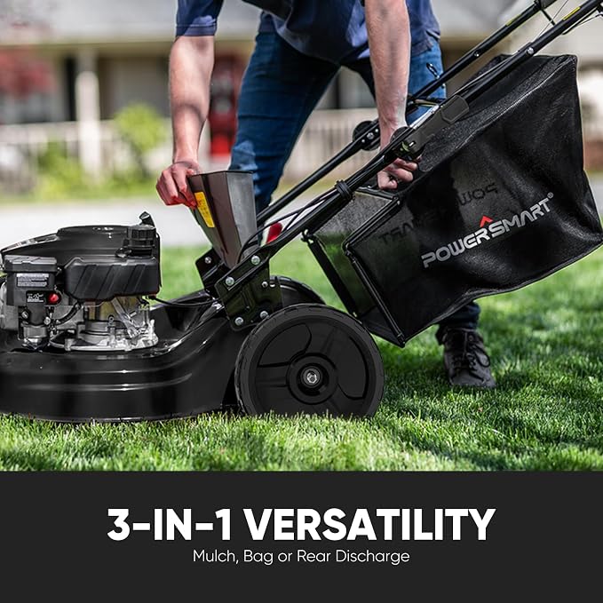 PowerSmart 22 in. 170cc Self Propelled Gas Lawn Mower Rear-Wheel-Drive, 3-in-1 Mulch/Bag/Rear Discharge, Steel Deck, 6 Height Adjustment