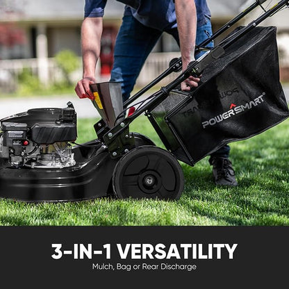 PowerSmart 22 in. 170cc Self Propelled Gas Lawn Mower Rear-Wheel-Drive, 3-in-1 Mulch/Bag/Rear Discharge, Steel Deck, 6 Height Adjustment