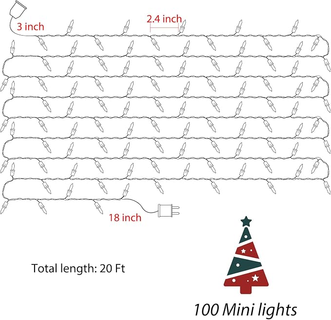 Minetom 100 Counts Clear Christmas String Lights 26.5 Feet Warm Mini Lights Waterproof for Indoor Outdoor Patio Wreath Garden Wedding Party Thanksgiving Holiday Xmas Tree Decorations, Multicolored