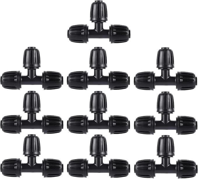 1/2 inch Irrigation Fittings Tee Connectors For (1/2" ID x0.6-0.63" OD) 16mm Drip Tubing Barbed Connectors-10 Pcs/pack