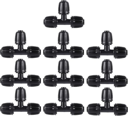 1/2 inch Irrigation Fittings Tee Connectors For (1/2" ID x0.6-0.63" OD) 16mm Drip Tubing Barbed Connectors-10 Pcs/pack