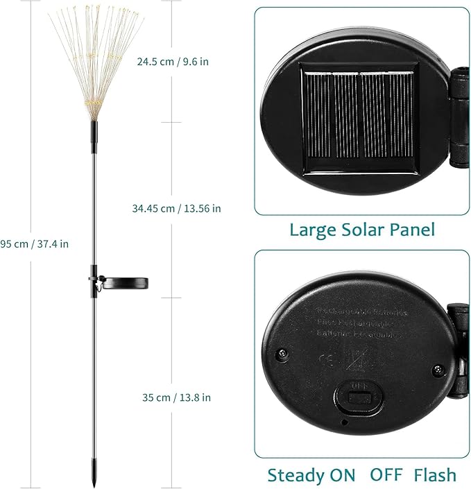 JJGoo Outdoor Solar Lights Firework, 2 Pack 120 LEDs Waterproof Solar Lights for Outside Garden Yard Pathway Fence - Warm White
