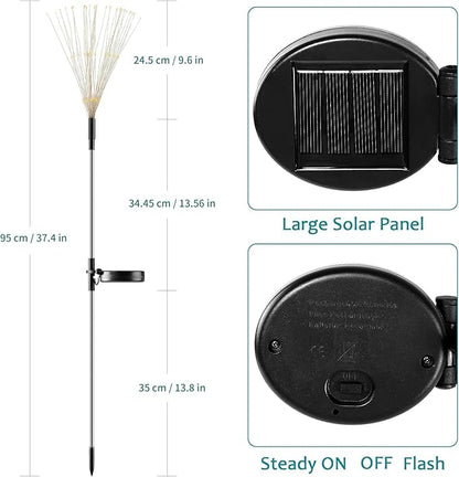 JJGoo Outdoor Solar Lights Firework, 2 Pack 120 LEDs Waterproof Solar Lights for Outside Garden Yard Pathway Fence - Warm White