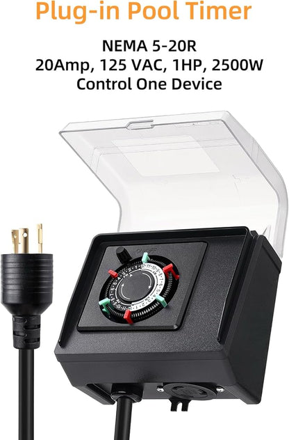 Mechanical Pool Pump Timer,NEMA L5-20R Plug-in Timer