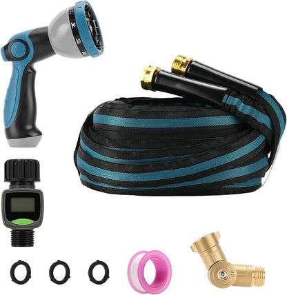 MEASUREMAN 180° Swivel RV Water Hose Kit, 50ft with Digital Flow Meter & Multi-Function Sprayer, Brass Quick-Connect Fittings for RV Camping Gardening and Lawn Watering