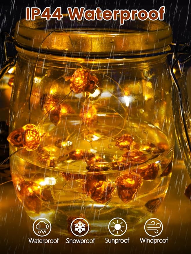 BOSSERN 2 Pack 60LED Thanksgiving Decoration Acorn String Light Battery Operated, 20FT Fall Lights with Remote, Waterproof 8 Modes Fairy Lights for Autumn Harvest Thanksgiving Halloween Decor