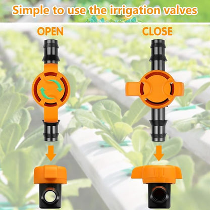 Drip Irrigation Fittings Kit for 1/2" Tubing - 36 Pieces, Including 12 Couplings, 8 Tees, 6 Elbows, 6 End Caps, 2 Cross Connectors and 2 Drip Valves