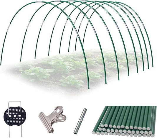 Garden Hoops Kit for Raised Beds, Plant Cover Support Hoops | Row Cover Hoops for Garden Netting, Frost Cloth, DIY Greenhouse Hoops with 40pcs Rods, Connectors, Ground Stakes and Clips