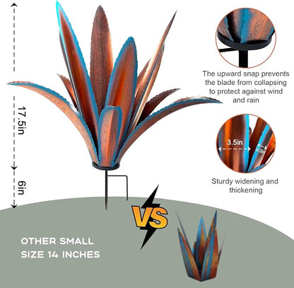 TOMBABY Enlarge Thickened Wind Resistant Iron Agave Metal Plant Country Garden Sculpture Statue Outdoor Decoration Agave Metal Plant Courtyard Garden Lawn Ornament Gift (2, 12 Leaves Blue)