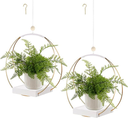 hismocal 2 Pack Hanging Planter Holder for Indoor Plants, Plant Hanger with Sturdy Wood Base,Modern Boho Macrame Wall Ceiling Window Stands(Plants/Pots Not Included)