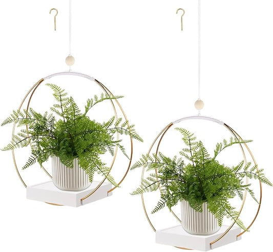 hismocal 2 Pack Hanging Planter Holder for Indoor Plants, Plant Hanger with Sturdy Wood Base,Modern Boho Macrame Wall Ceiling Window Stands(Plants/Pots Not Included)