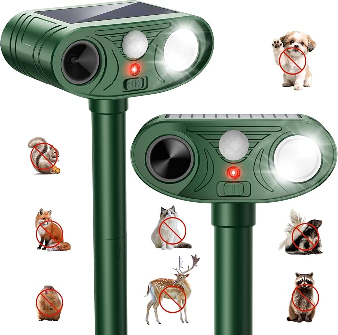 2026 Upgraded Solar Ultrasonic Animal Repellent Outdoor, Waterproof Deer Repellent Devices, Motion-Activated Pest Deterrent, Repels Deer, Cat, Squirrel, Raccoon for Yard Garden Farm